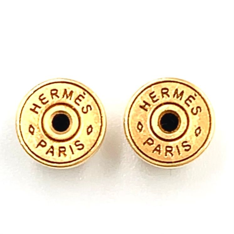 Hermes Olympe GM Hoop Leather Metal Gold White Earrings — view 8