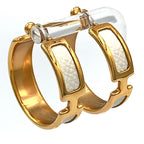 Hermes Olympe GM Hoop Leather Metal Gold White Earrings — view 2