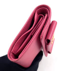 Prada Saffiano Fiocco Leather Pink Trifold Wallet Gold — view 5
