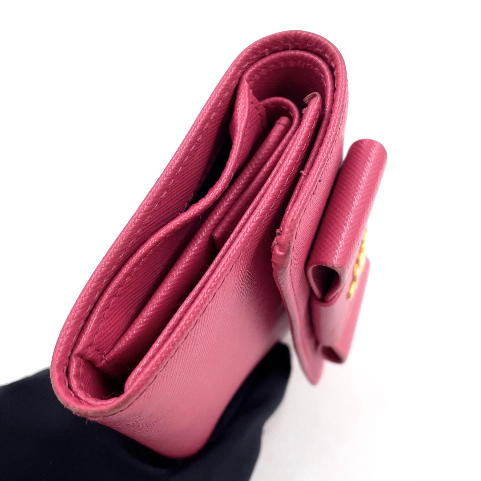 Prada Saffiano Fiocco Leather Pink Trifold Wallet Gold — view 5