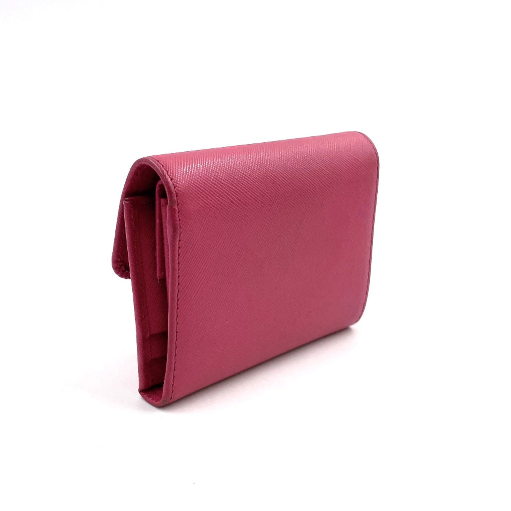 Prada Saffiano Fiocco Leather Pink Trifold Wallet Gold — view 2