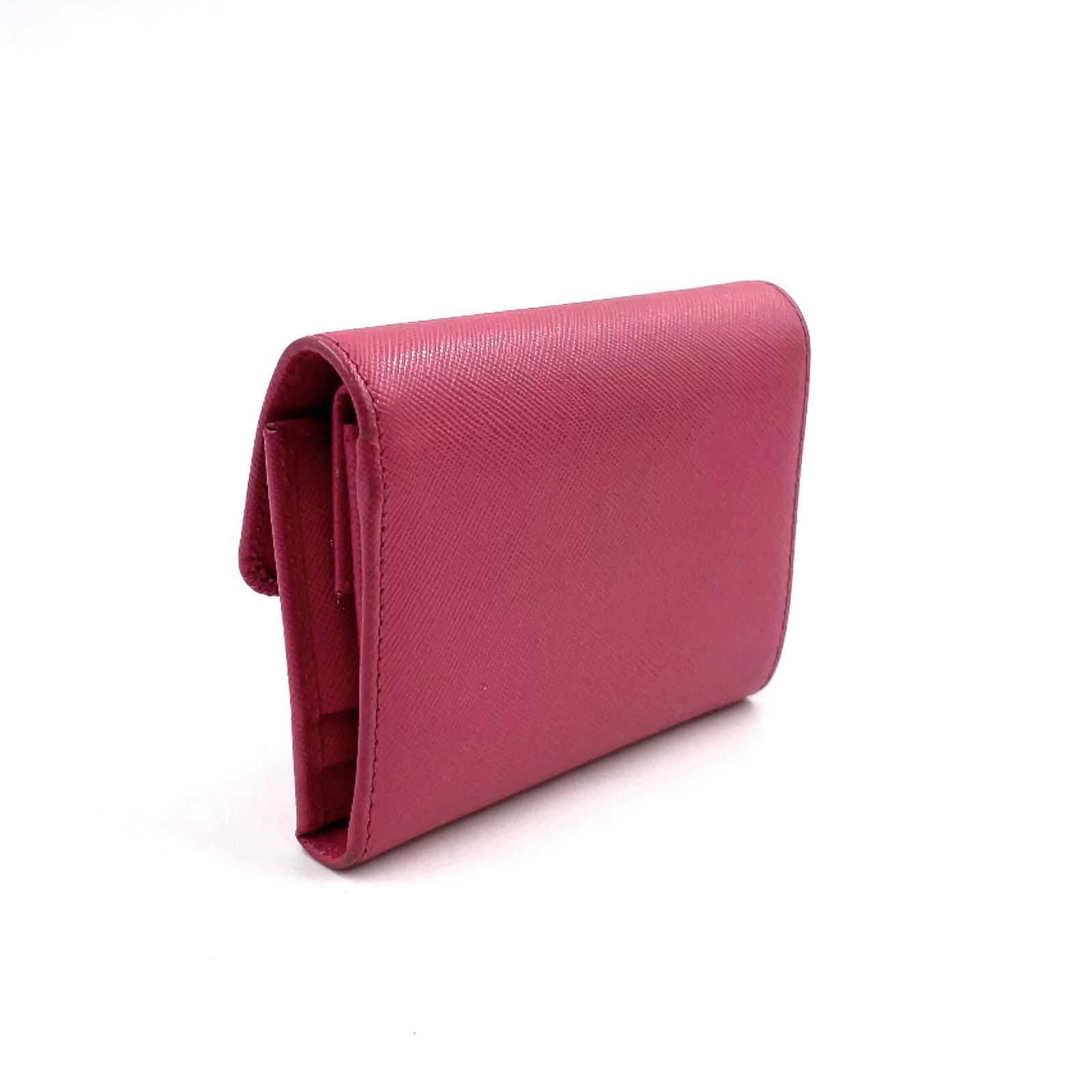 Prada Saffiano Fiocco Leather Pink Trifold Wallet Gold — view 2