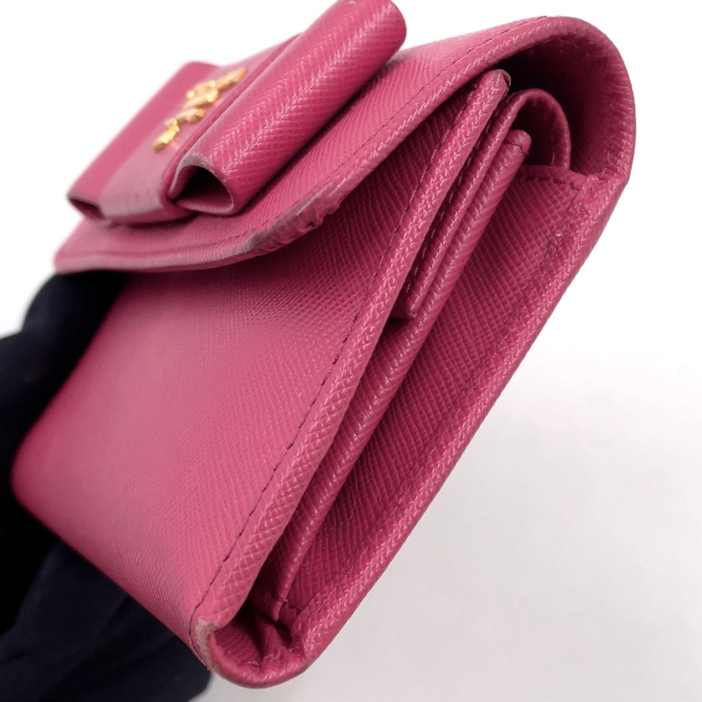 Prada Saffiano Fiocco Leather Pink Trifold Wallet Gold — view 6
