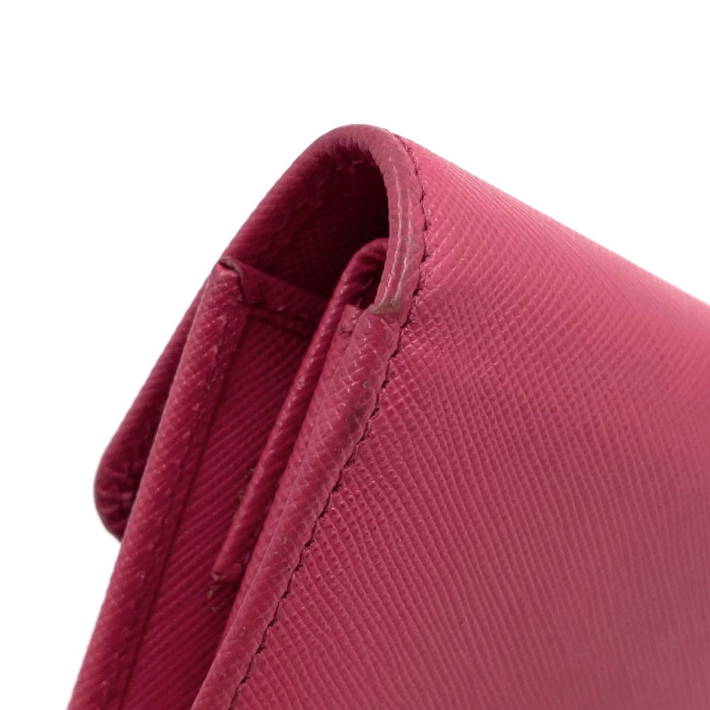 Prada Saffiano Fiocco Leather Pink Trifold Wallet Gold — view 7