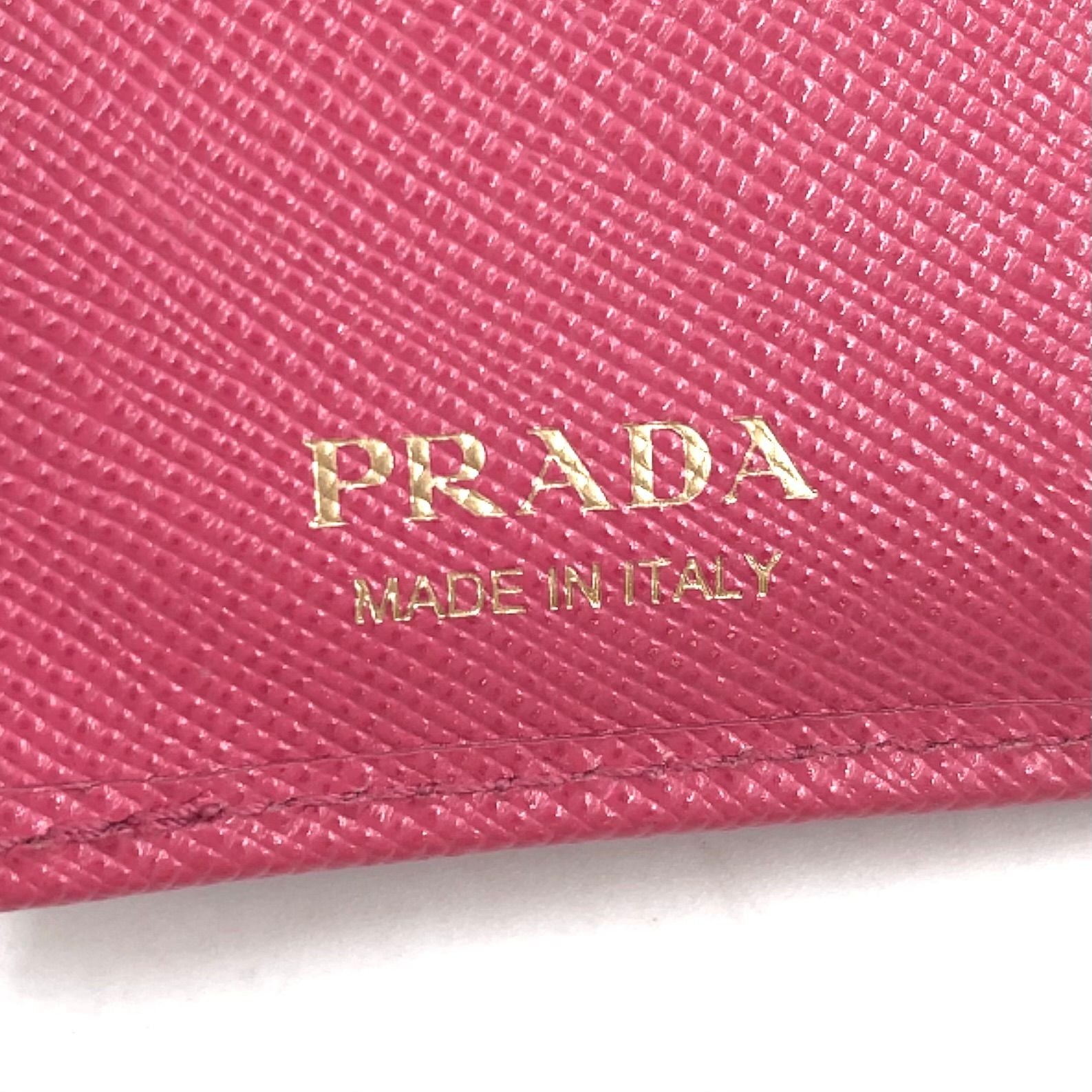 Prada Saffiano Fiocco Leather Pink Trifold Wallet Gold — view 4