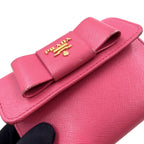 Prada Saffiano Fiocco Leather Pink Trifold Wallet Gold — view 9