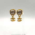 Chanel CC Logo Color Stone Swing Gold Silver Earrings