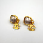Chanel CC Logo Color Stone Swing Gold Silver Earrings — view 5