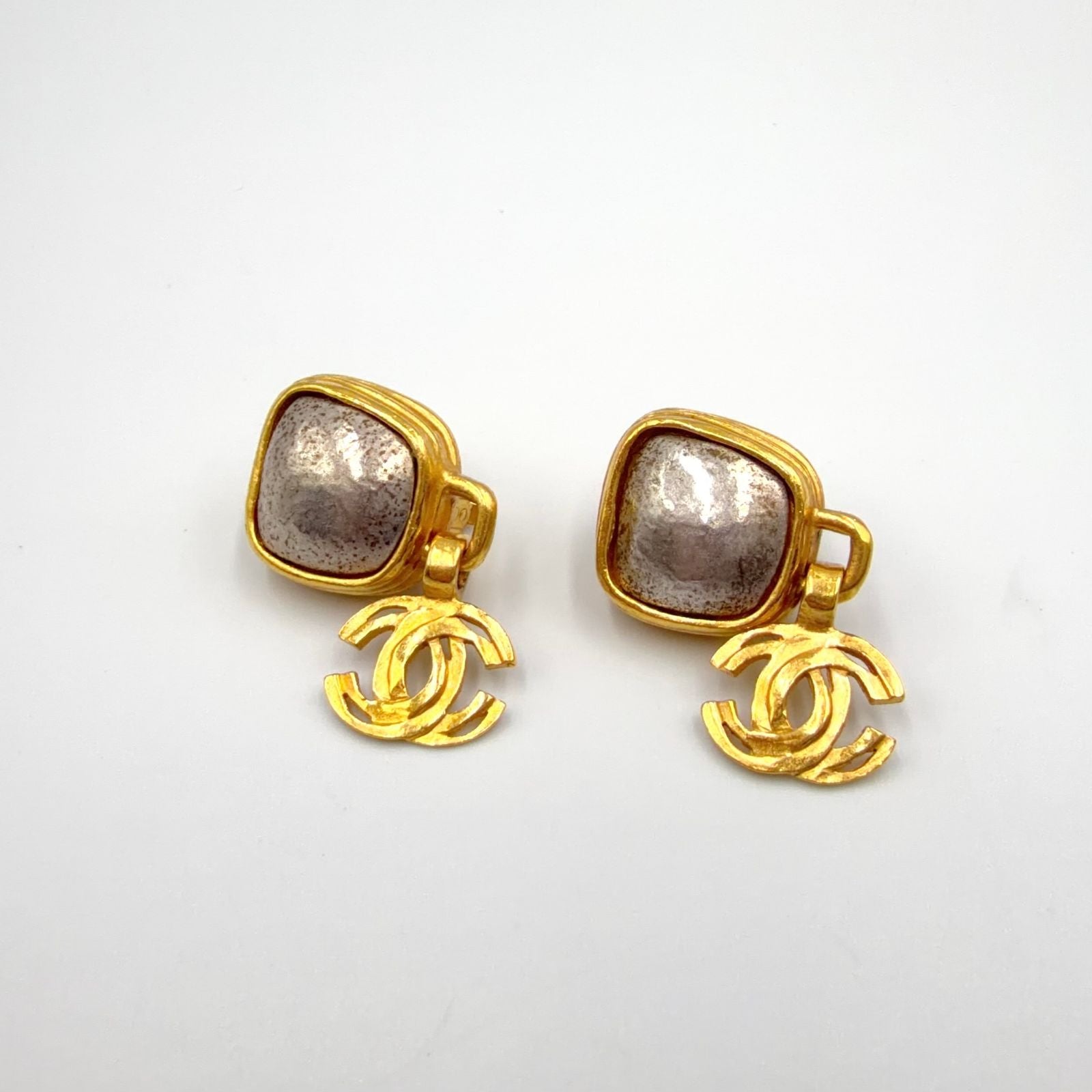 Chanel CC Logo Color Stone Swing Gold Silver Earrings — view 5
