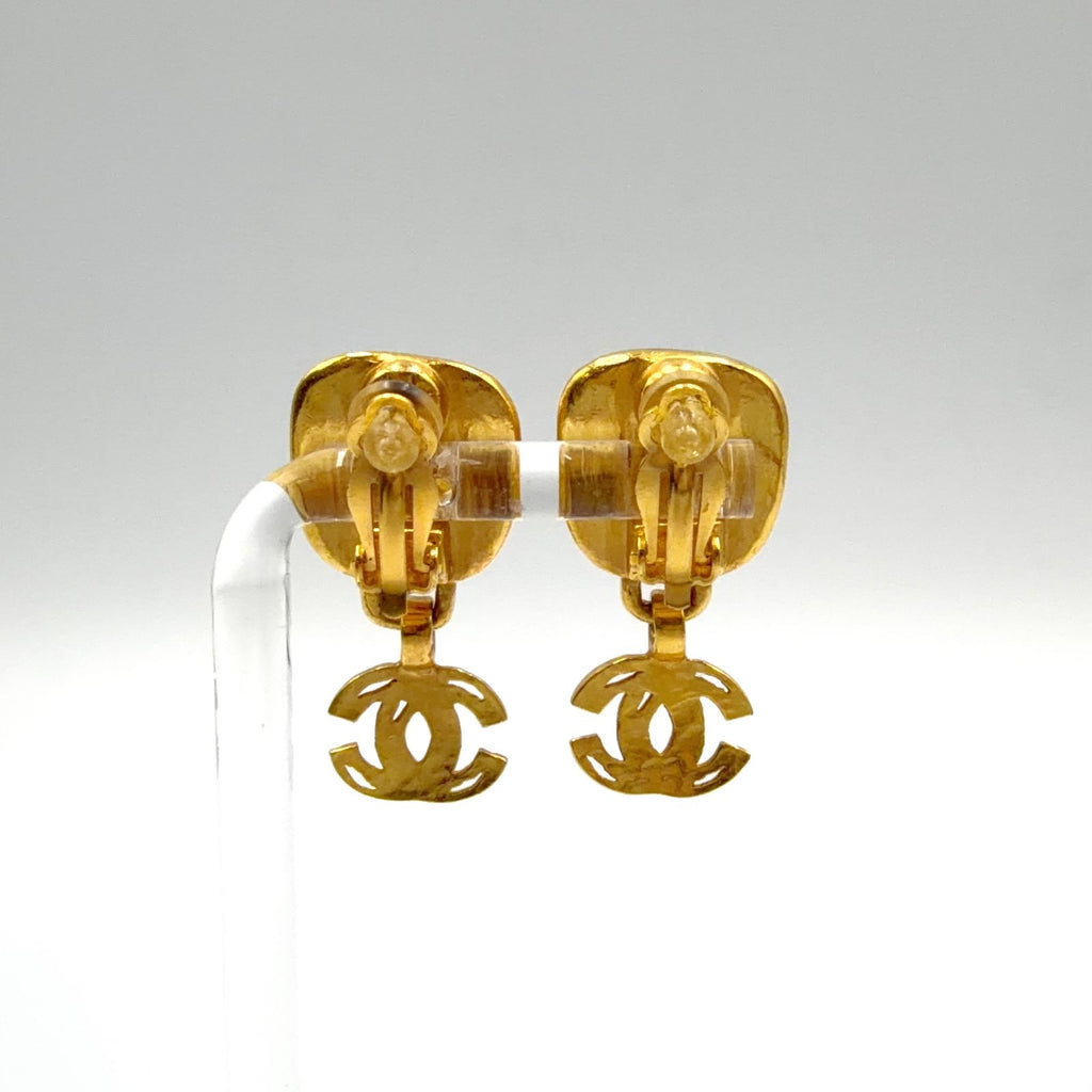 Chanel CC Logo Color Stone Swing Gold Silver Earrings — view 3