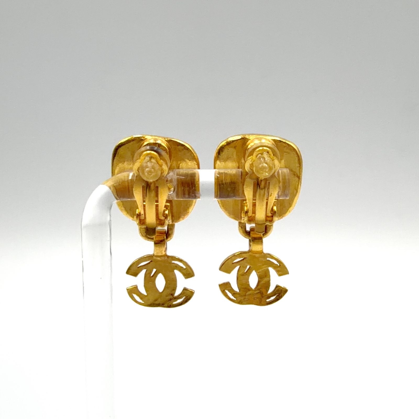 Chanel CC Logo Color Stone Swing Gold Silver Earrings — view 3