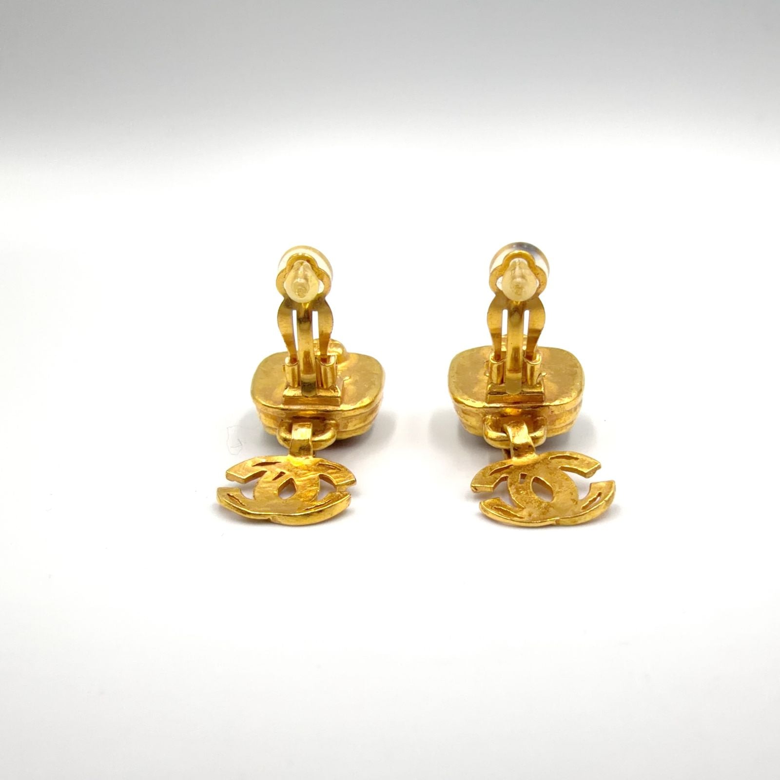 Chanel CC Logo Color Stone Swing Gold Silver Earrings — view 8