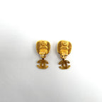 Chanel CC Logo Color Stone Swing Gold Silver Earrings — view 9
