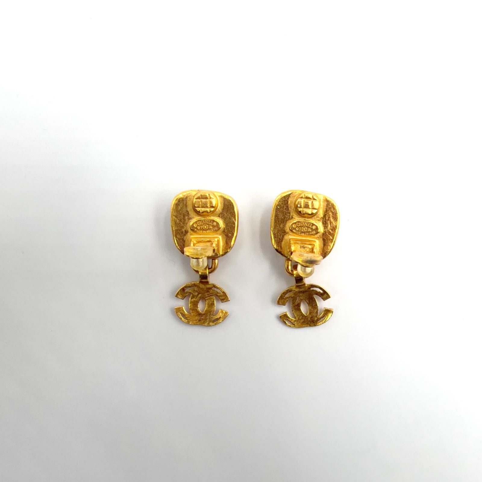 Chanel CC Logo Color Stone Swing Gold Silver Earrings — view 9