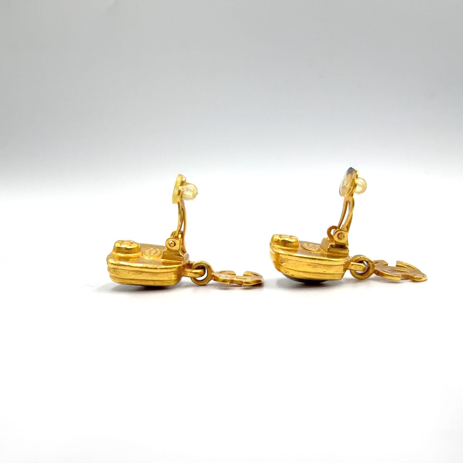 Chanel CC Logo Color Stone Swing Gold Silver Earrings — view 7