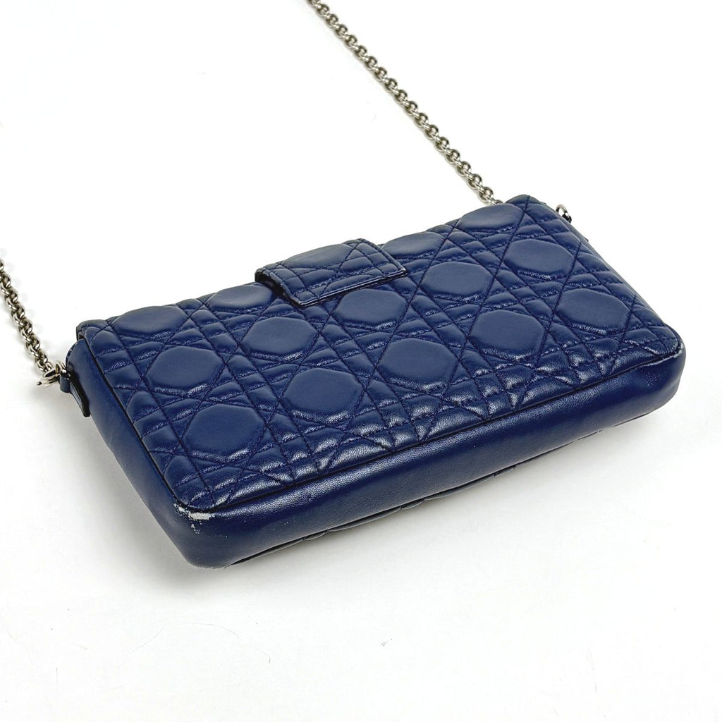 Dior Cannage Chain Shoulder Bag Wallet Leather Blue — view 2