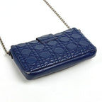 Dior Cannage Chain Shoulder Bag Wallet Leather Blue — view 2