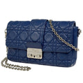Dior Cannage Chain Shoulder Bag Wallet Leather Blue