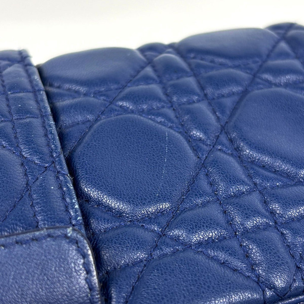 Dior Cannage Chain Shoulder Bag Wallet Leather Blue — view 5