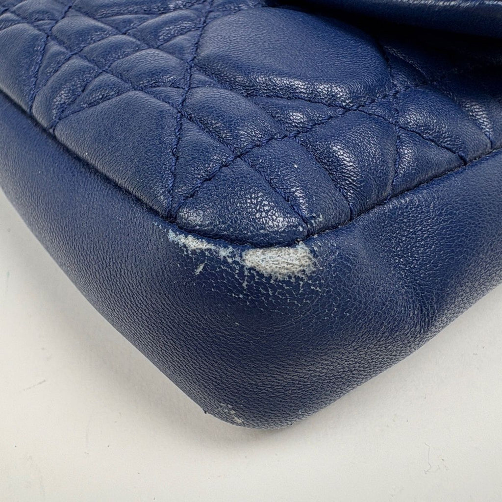 Dior Cannage Chain Shoulder Bag Wallet Leather Blue — view 3