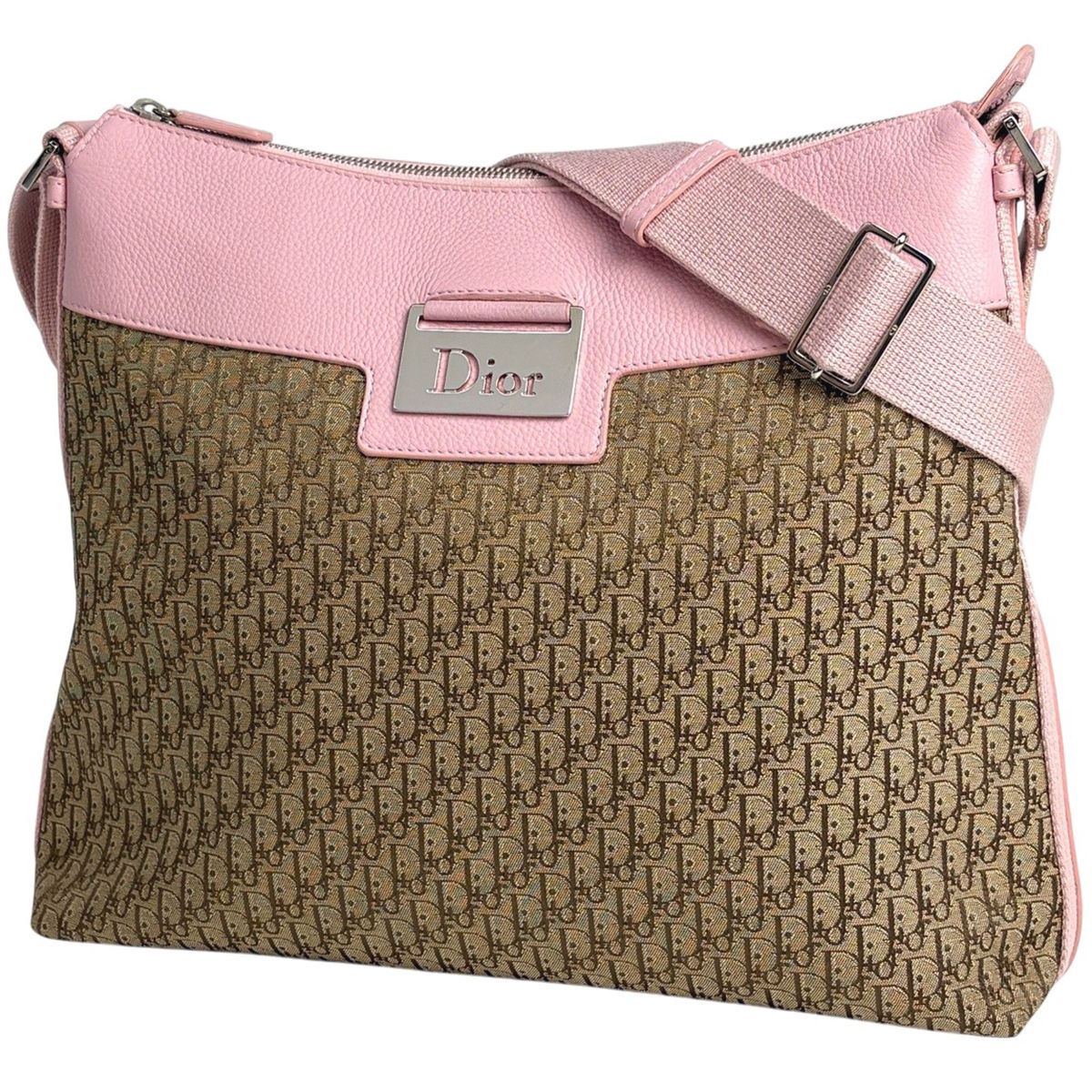 Dior Street Chic Shoulder Bag Trotter Pattern Canvas Beige Pink