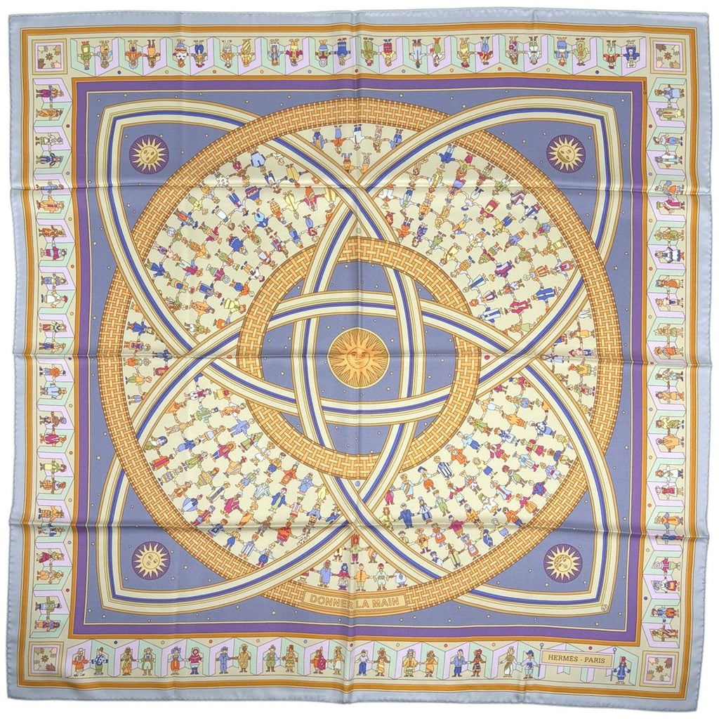 Hermes Carre 90 Donner la Reach Out Scarf Silk Light Blue Multicolor