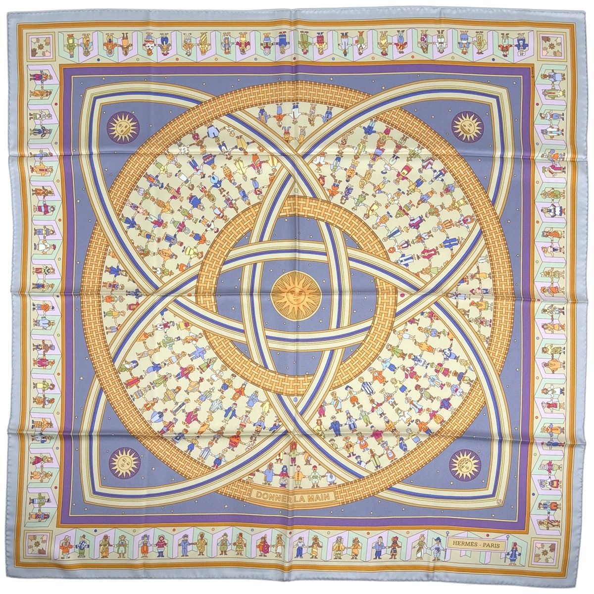 Hermes Carre 90 Donner la Reach Out Scarf Silk Light Blue Multicolor