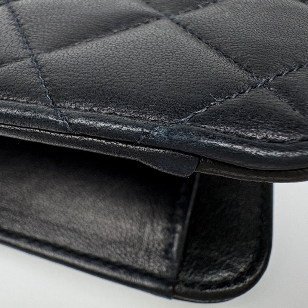 Chanel Quilted Single Flap Chain Shoulder Bag CC Logo Push Lock Leather Black — view 4