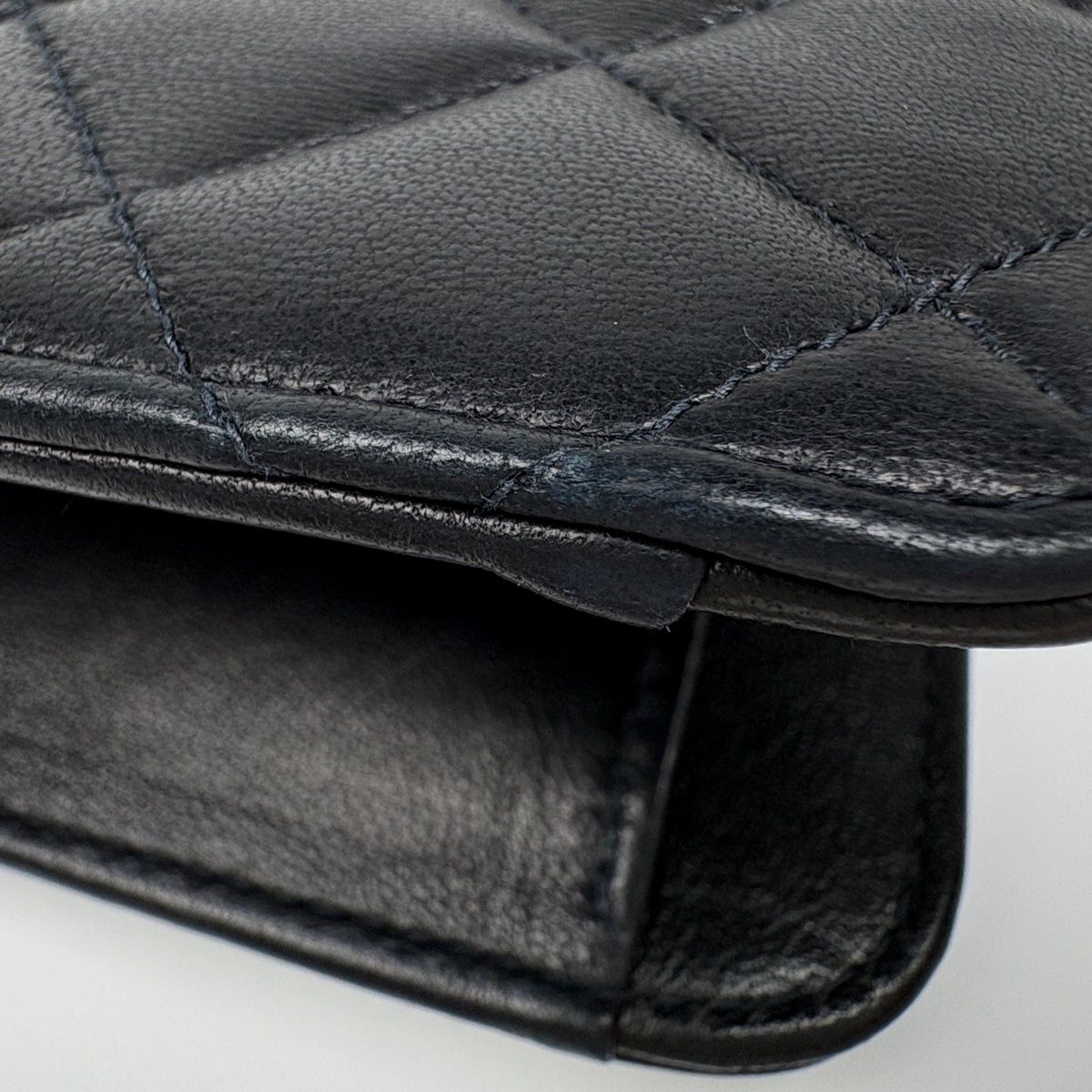 Chanel Quilted Single Flap Chain Shoulder Bag CC Logo Push Lock Leather Black — view 4