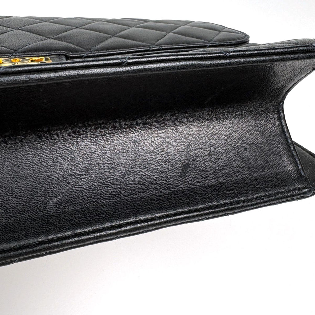 Chanel Quilted Single Flap Chain Shoulder Bag CC Logo Push Lock Leather Black — view 3