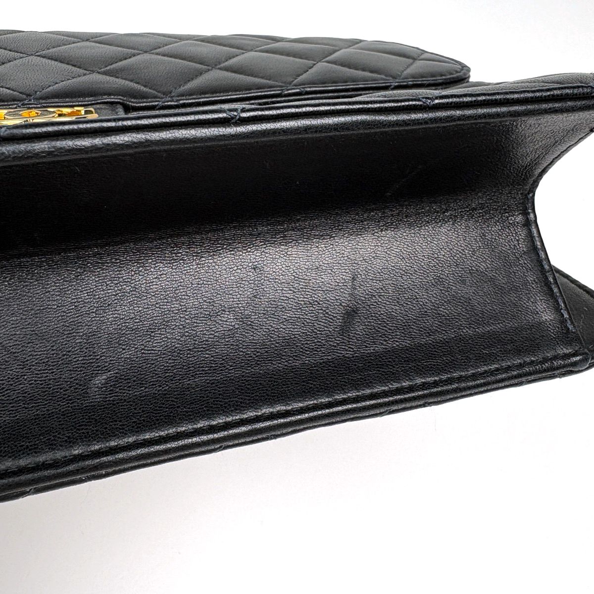 Chanel Quilted Single Flap Chain Shoulder Bag CC Logo Push Lock Leather Black — view 3
