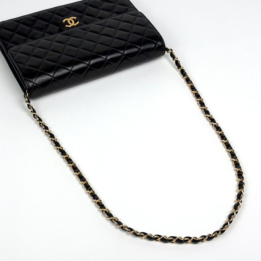 Chanel Quilted Single Flap Chain Shoulder Bag CC Logo Push Lock Leather Black — view 8