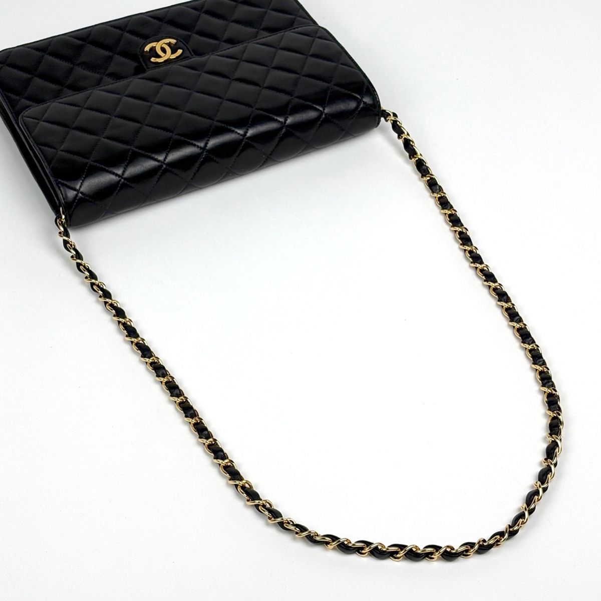 Chanel Quilted Single Flap Chain Shoulder Bag CC Logo Push Lock Leather Black — view 8