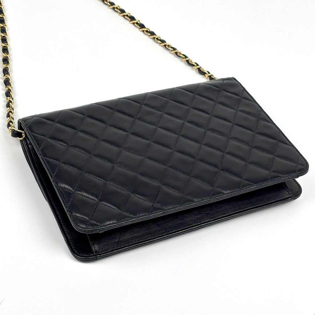 Chanel Quilted Single Flap Chain Shoulder Bag CC Logo Push Lock Leather Black — view 2
