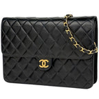 Chanel Quilted Single Flap Chain Shoulder Bag CC Logo Push Lock Leather Black