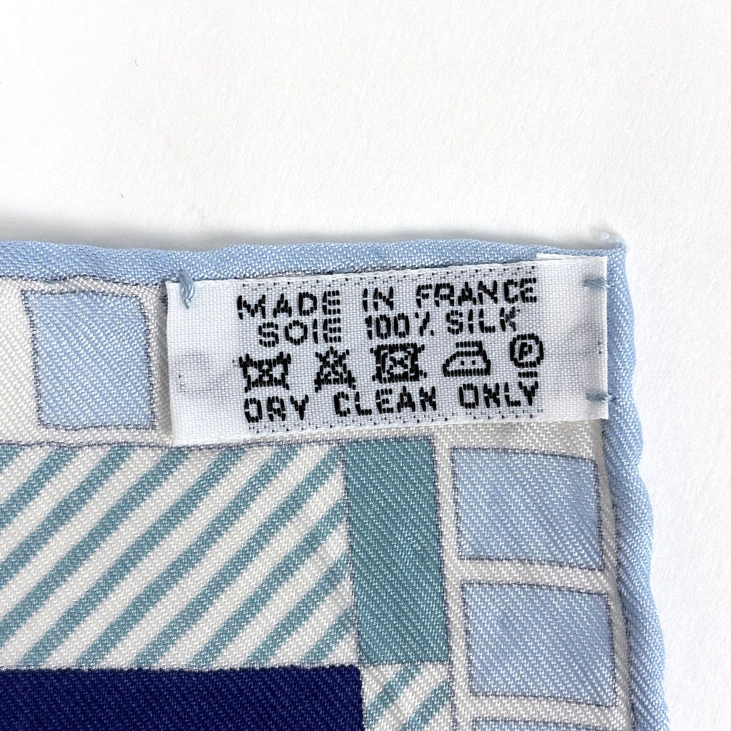 Hermes Carre 90 Ex Libris a Carreaux Check Carriage Scarf Silk Blue Multicolor