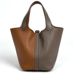 Hermes Picotin Lock Casaque PM Mini Bag Bicolor Taurillon Clemence Etoupe Gold — view 3