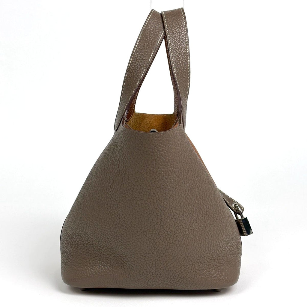 Hermes Picotin Lock Casaque PM Mini Bag Bicolor Taurillon Clemence Etoupe Gold — view 4