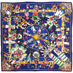 Hermes Carre 90 Kachinas Ethnic Scarf Silk Navy Multicolor