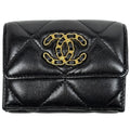 Chanel CC Logo Bifold Wallet 19 Small Flap Leather Black