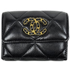 Chanel CC Logo Bifold Wallet 19 Small Flap Leather Black