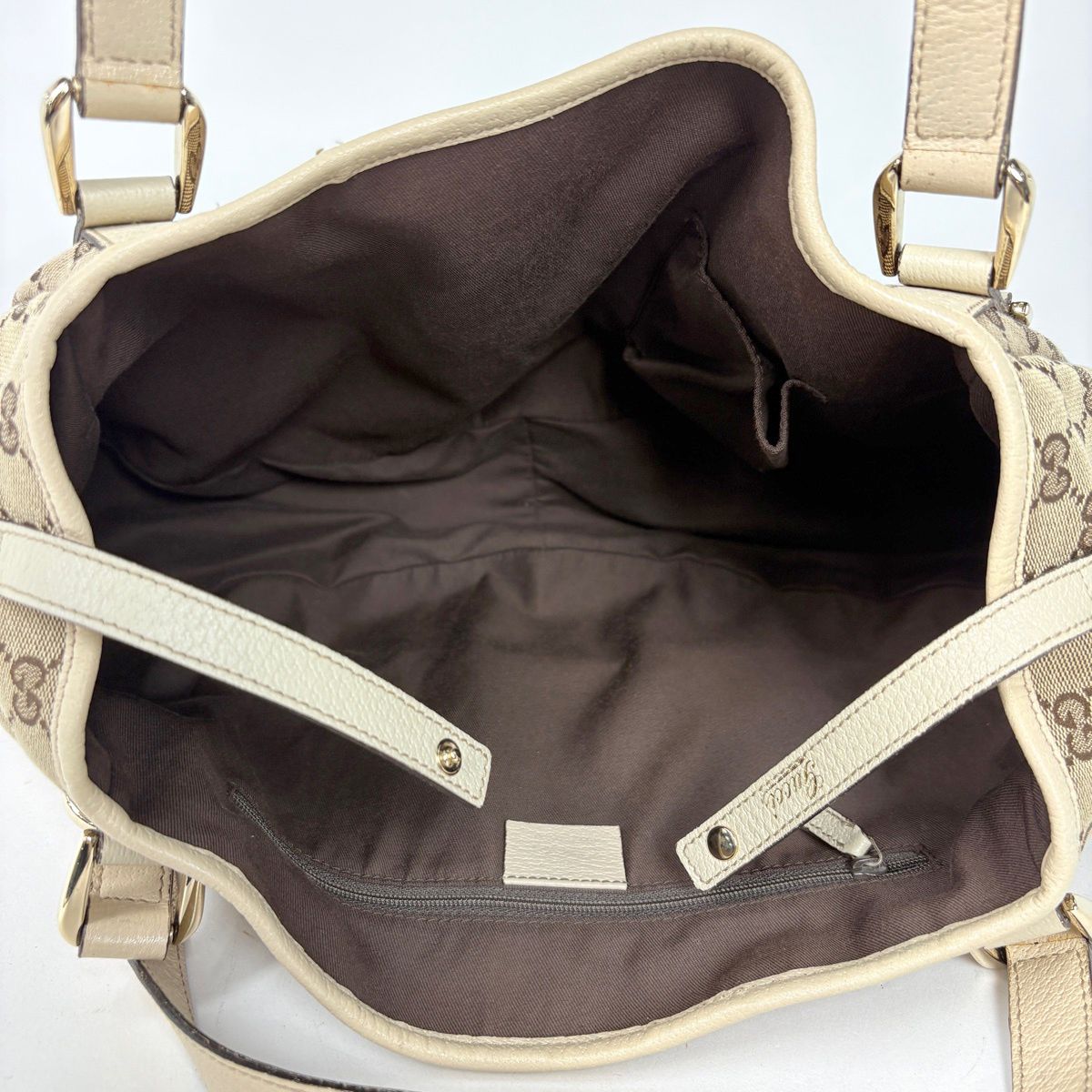 Gucci GG Pattern Shoulder Bag Tote Abbey Canvas Brown Ivory — view 6