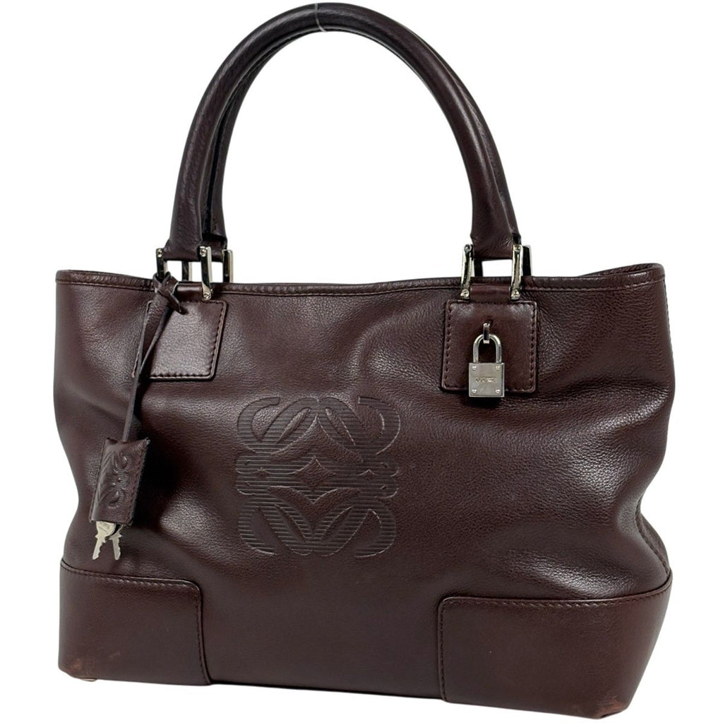 Loewe Amazona Justa Tote Anagram Handbag Leather Brown