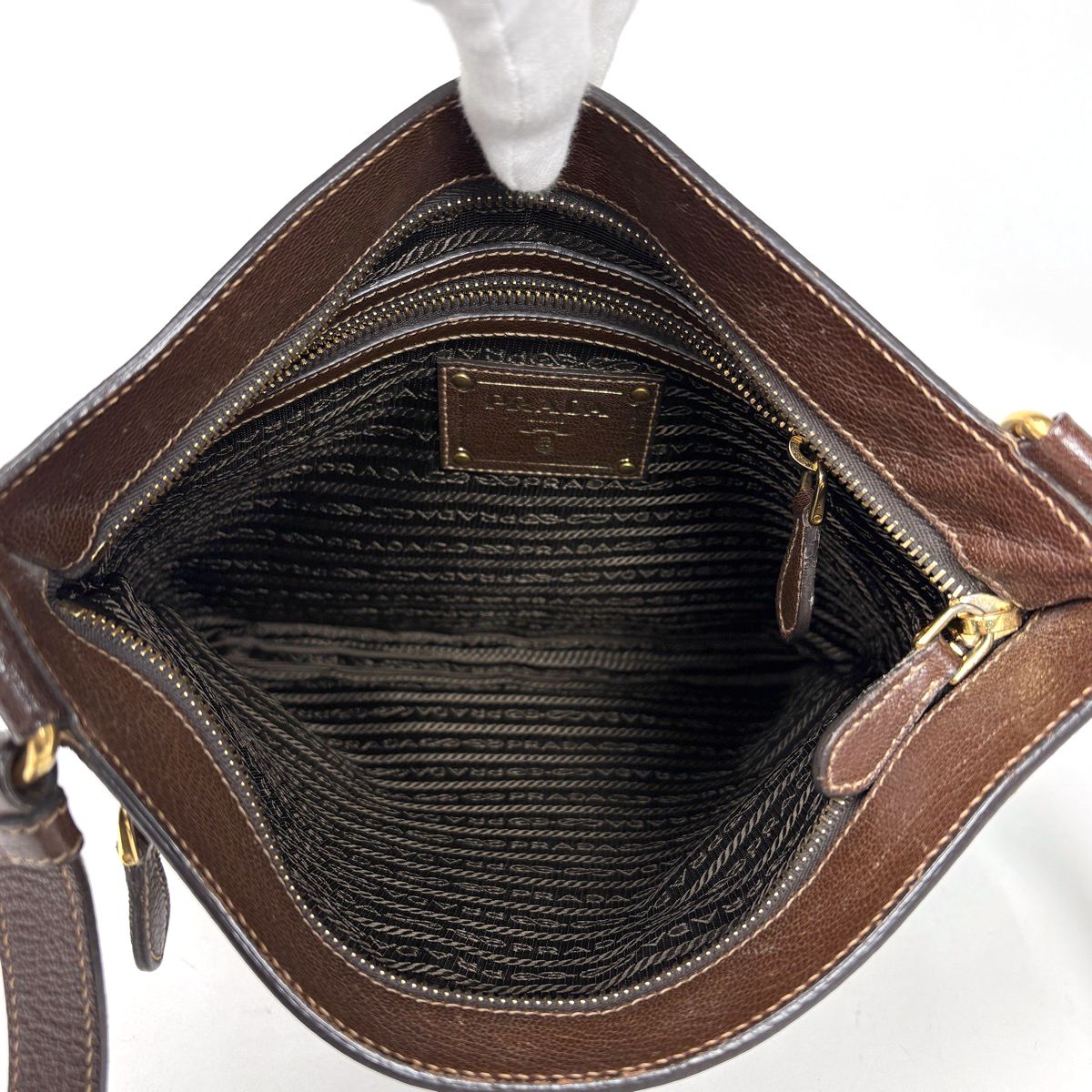 Prada Logo Jacquard Shoulder Bag Canvas Brown — view 9