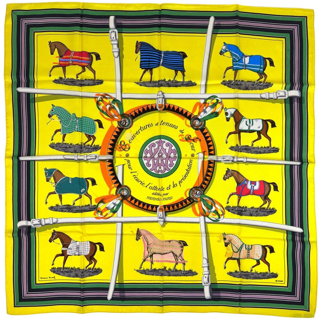 Hermes Carre 90 Couvertures Et Tenues de Jour Horsewear Scarf Silk Yellow