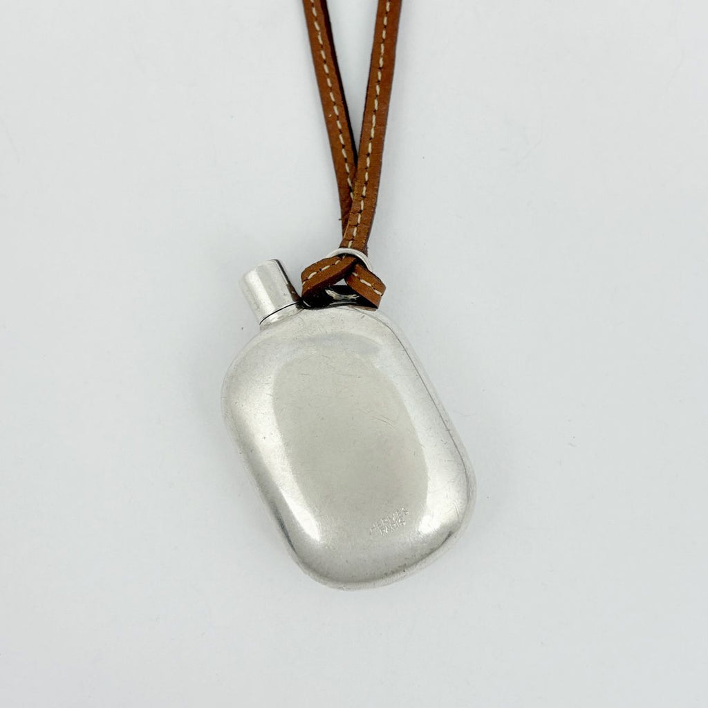 Hermes Perfume Bottle Necklace 925 Sterling Silver Leather — view 2