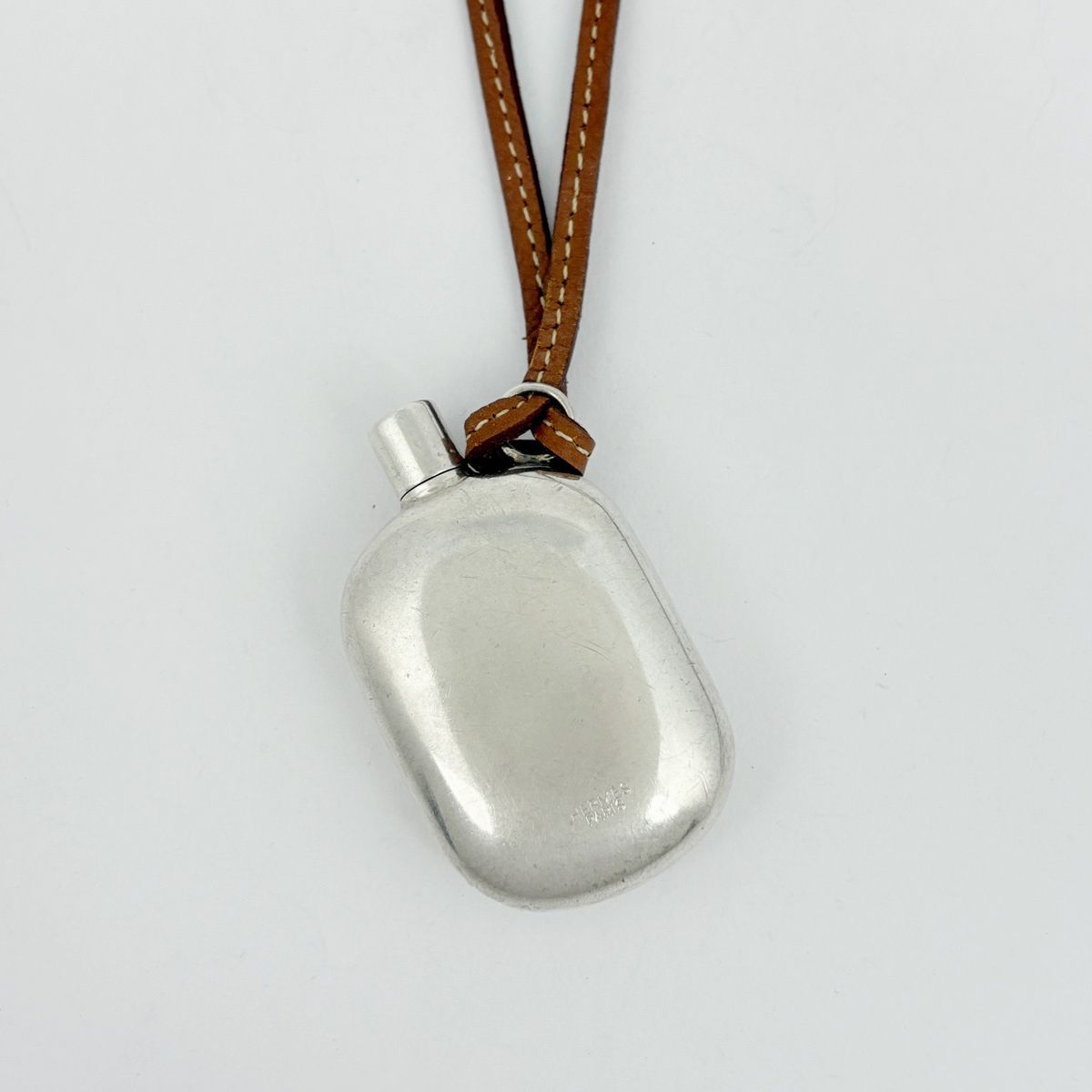 Hermes Perfume Bottle Necklace 925 Sterling Silver Leather — view 2
