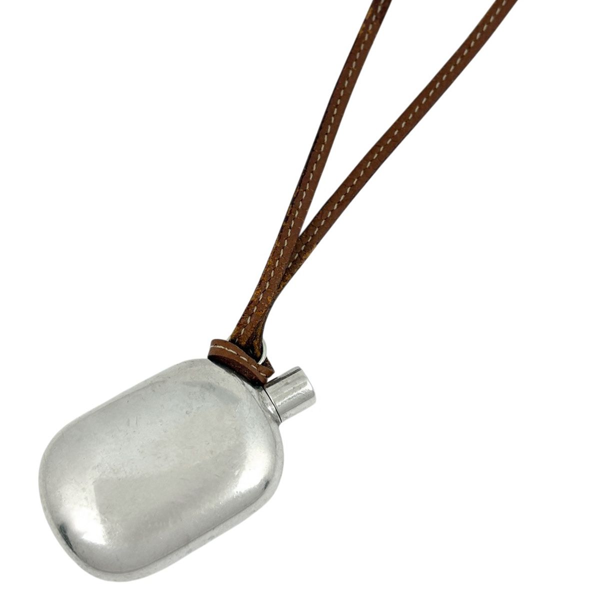 Hermes Perfume Bottle Necklace 925 Sterling Silver Leather