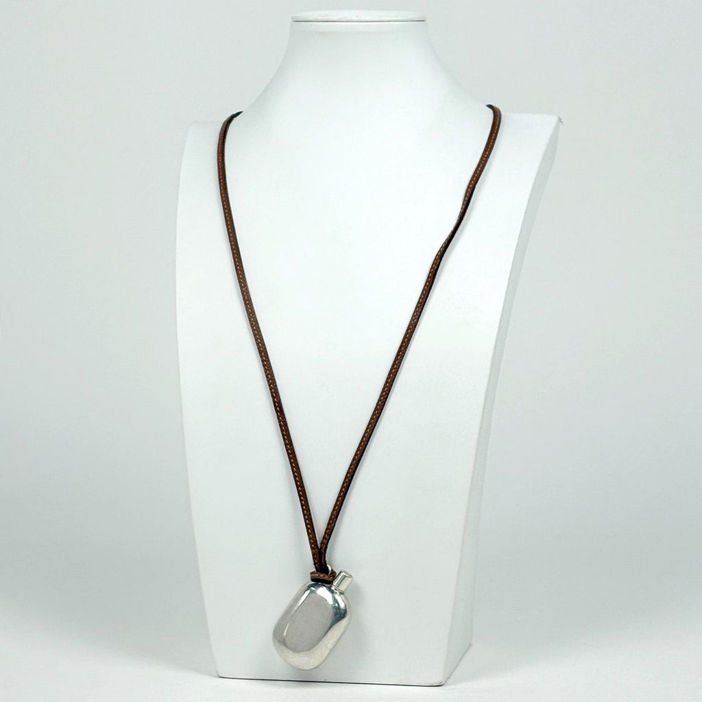 Hermes Perfume Bottle Necklace 925 Sterling Silver Leather — view 7