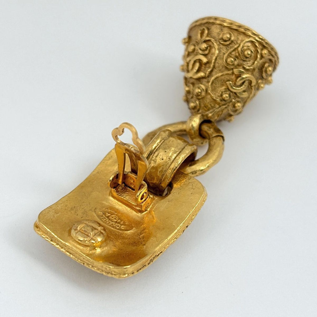 Chanel CC Logo Earrings Bell Swing Gold Plated — view 3